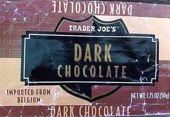 Belgian dark chocolate bar from TJs.