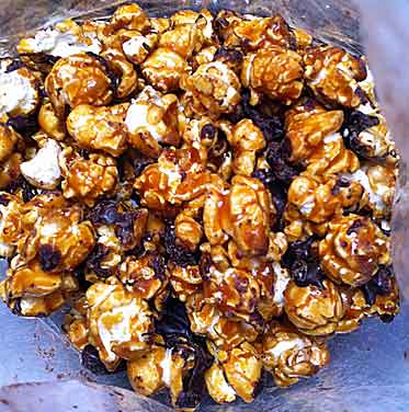 Carmel corn drizzled with dark chocolate