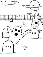 Ghost in a graveyard coloring page..