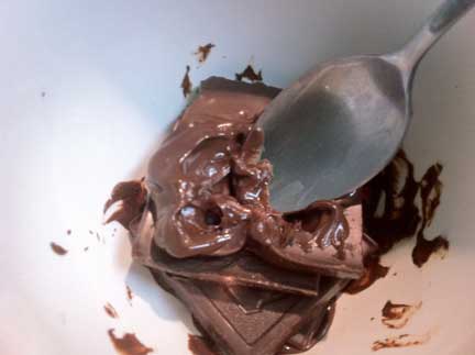 Chocolate partially melted, stirred.