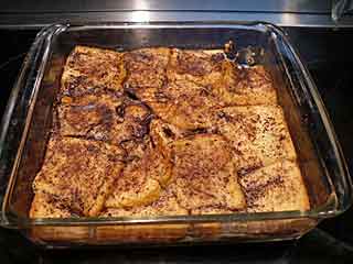 Chocolate bread pudding recipe baked and ready to eat.