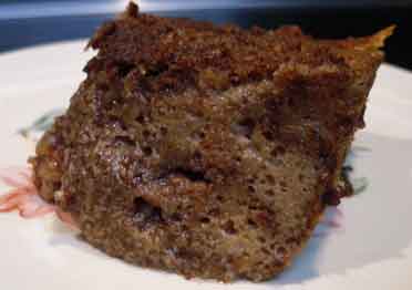 A slice of chocolate bread pudding.