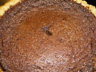 Baked chocolate chess pie.