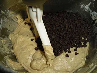 Mini chocolate chips, the final ingredient, are added to the bread batter.