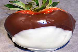 strawberry covered in dark and white chocolat