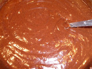 Bowl of chocolate muffin batter.