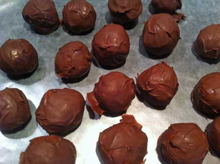 Batch of chocolate peanut butter balls.
