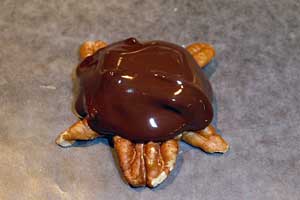 a completed chocolate turtle candy