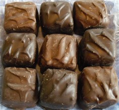 Dark chocolate and milk chocolate covered caramels from the Old Market Candy Shop