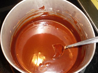 Melted chocolate in a saucepan.