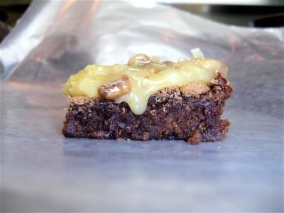 German chocolate brownie with icing.