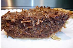 Slice of german chocolate pie.