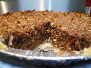 German chocolate pie ready to eat.