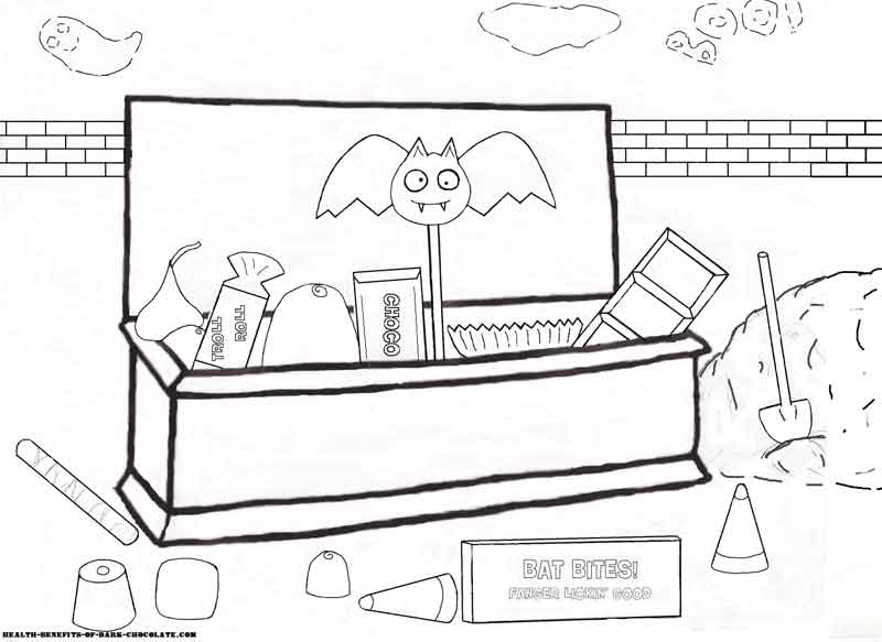 Coffin full of chocolate coloring page.