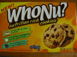Box of WhoNu healthy chocolate chip cookies.