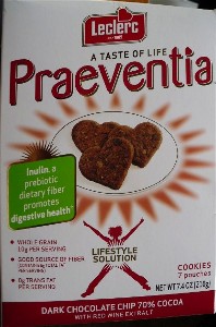 Box of Praeventia chocolate chip cookies with red wine extract.