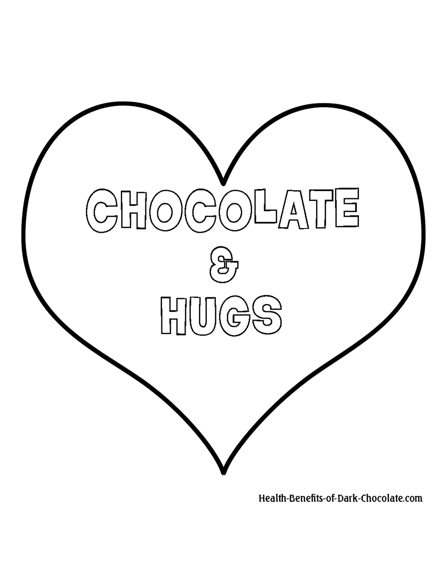 Chocolate and hugs heart coloring page.