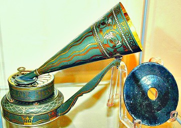 Small phonograph designed to play a chocolate record.  Wikimedia