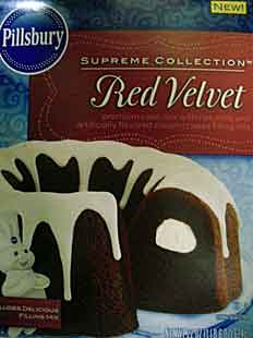 Box of Pillsbury's new red velvet cake mix.