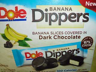 Box of Dole Banana Dippers 100 calories per serving snack.
