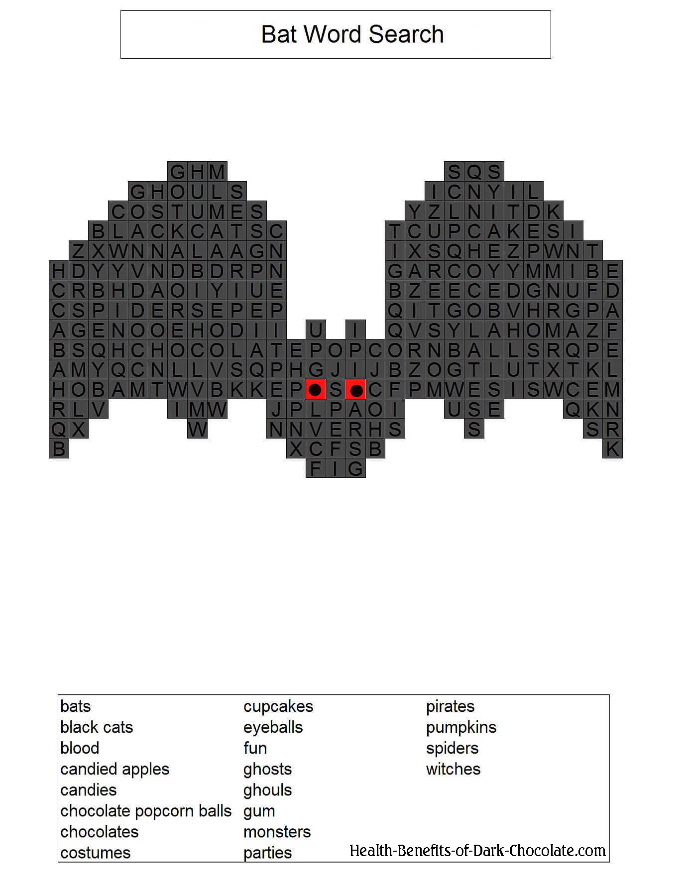 Bat shaped word search.