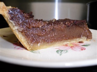 Slice of chocolate chess pie.