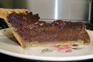 Slice of chocolate chess pie.