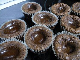 Baked chocolate lava cakes ready to eat.