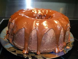 Chopcolate pound cake with chocolate glaze.