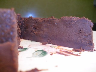 Close-up of flourless chocolate cake.