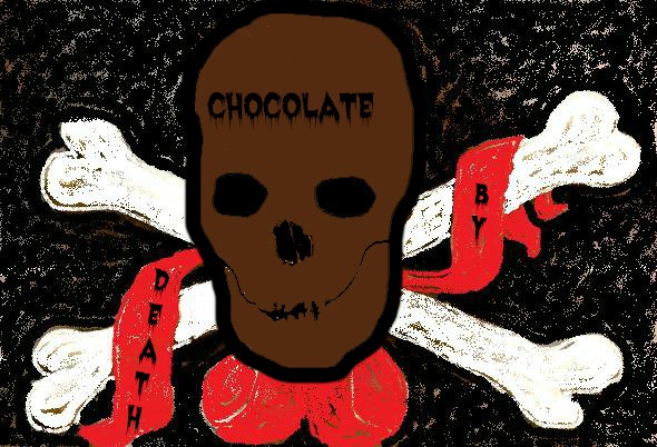 Death by chocolate skull and cross bones.